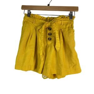 American Eagle Women's S Mustard Yellow Belted Pleated Front Paperbag Shorts